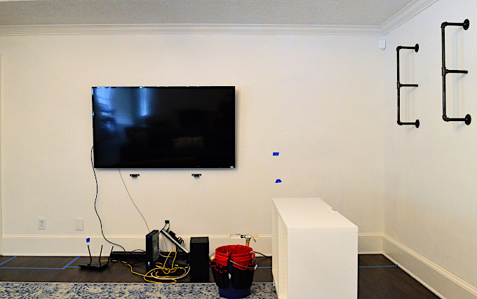 Preparing living room for shiplap built-ins