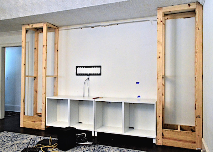 Shiplap built-in structures with IKEA Besta unit