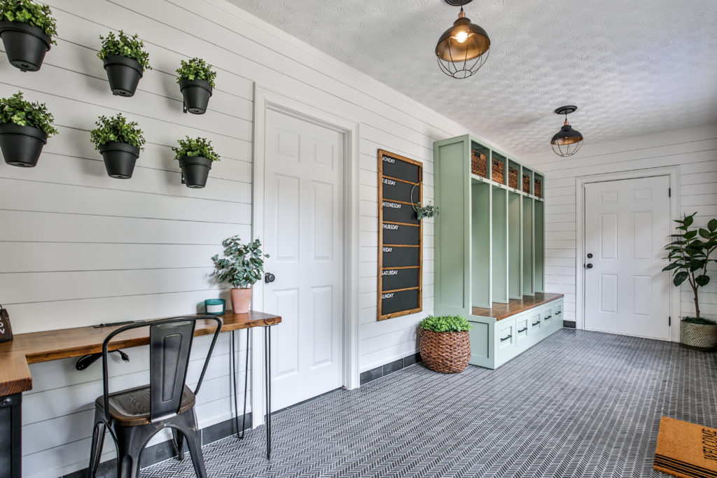 Traditional shiplap in a mudroom. 