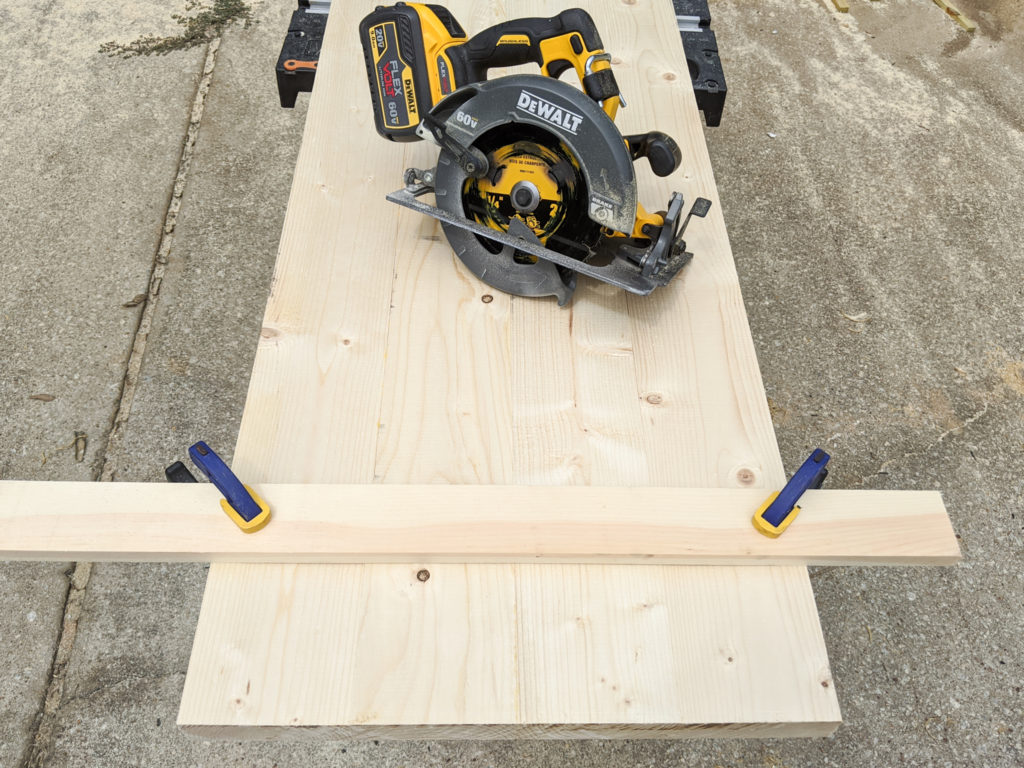 Cut-end-of-pine-desk-top-using-circular-saw