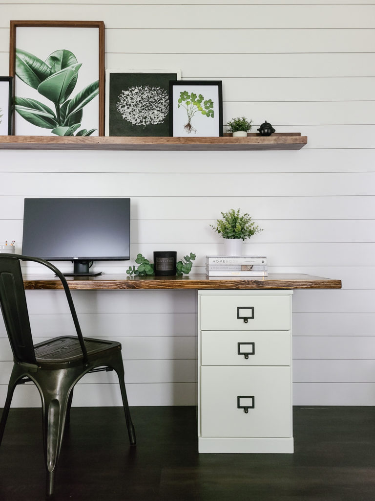 Filing-cabinet-desk-with-wood-top-and-picture-ledge