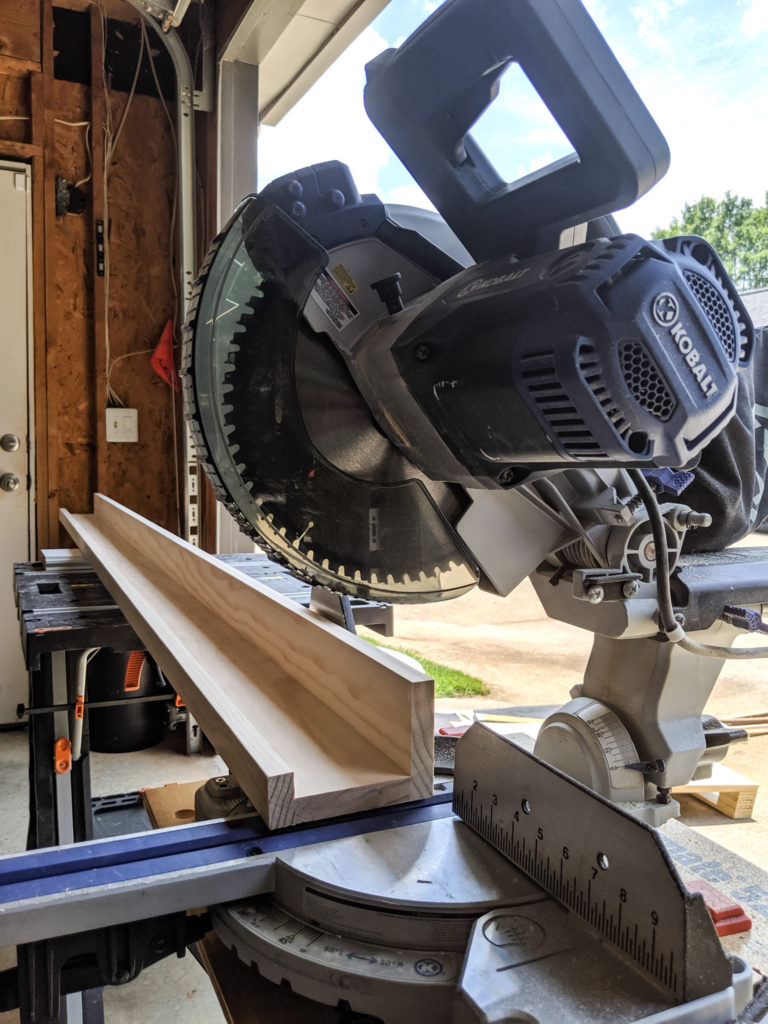 Cut-end-of-picture-ledge-with-miter-saw