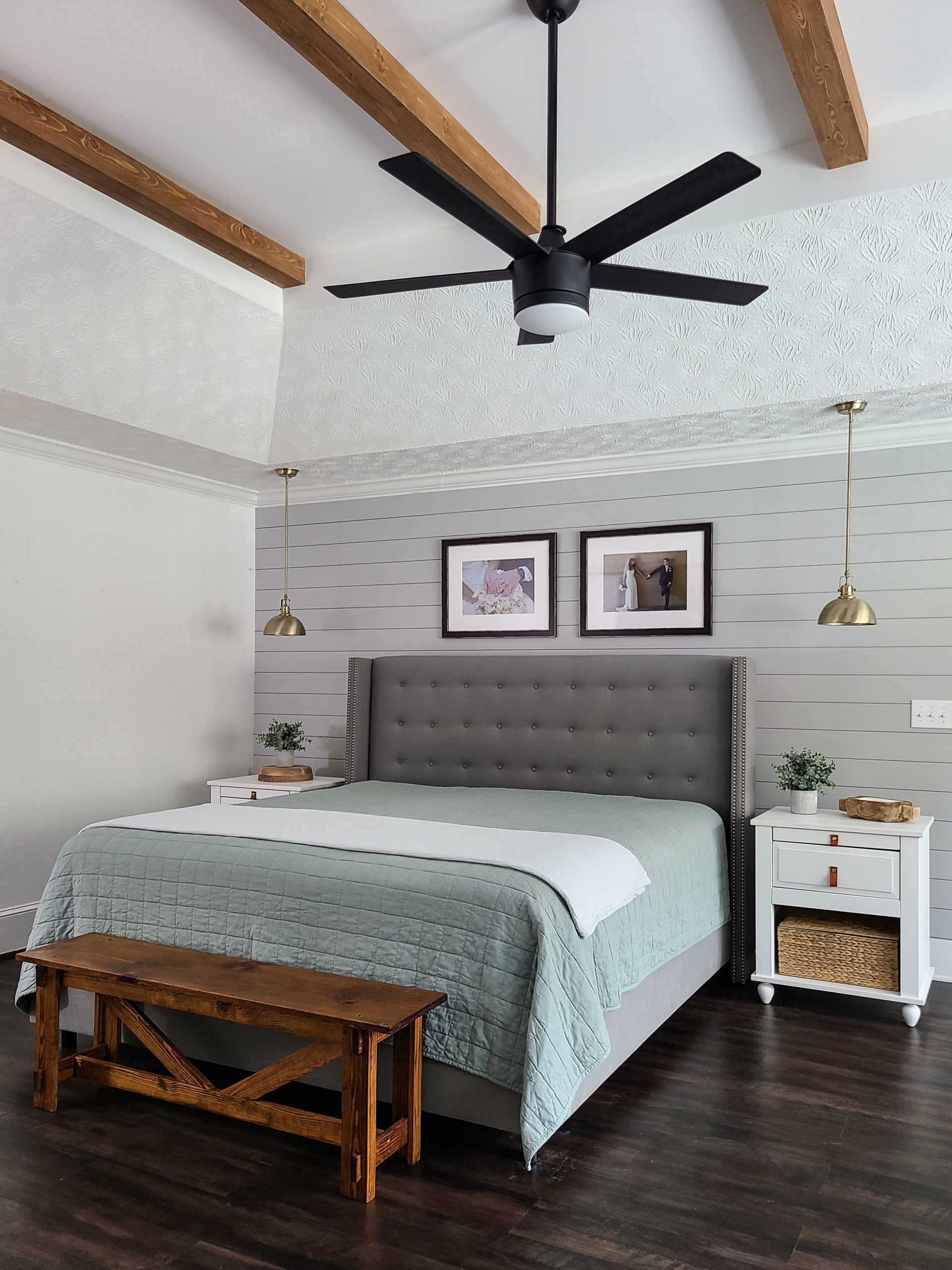 Master Bedroom With DIY Faux Wood Beams Installed Scaled 