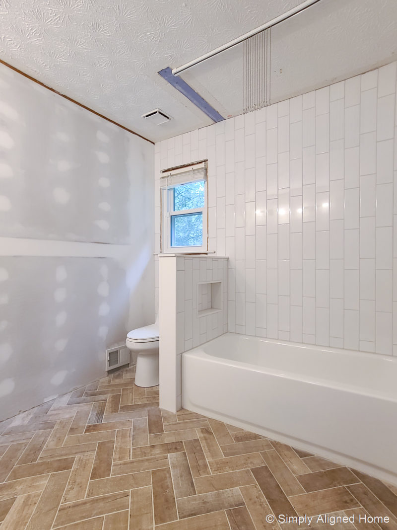 HOW TO INSTALL THE PERFECT BATHROOM CEILING SHIPLAP - Simply Aligned Home