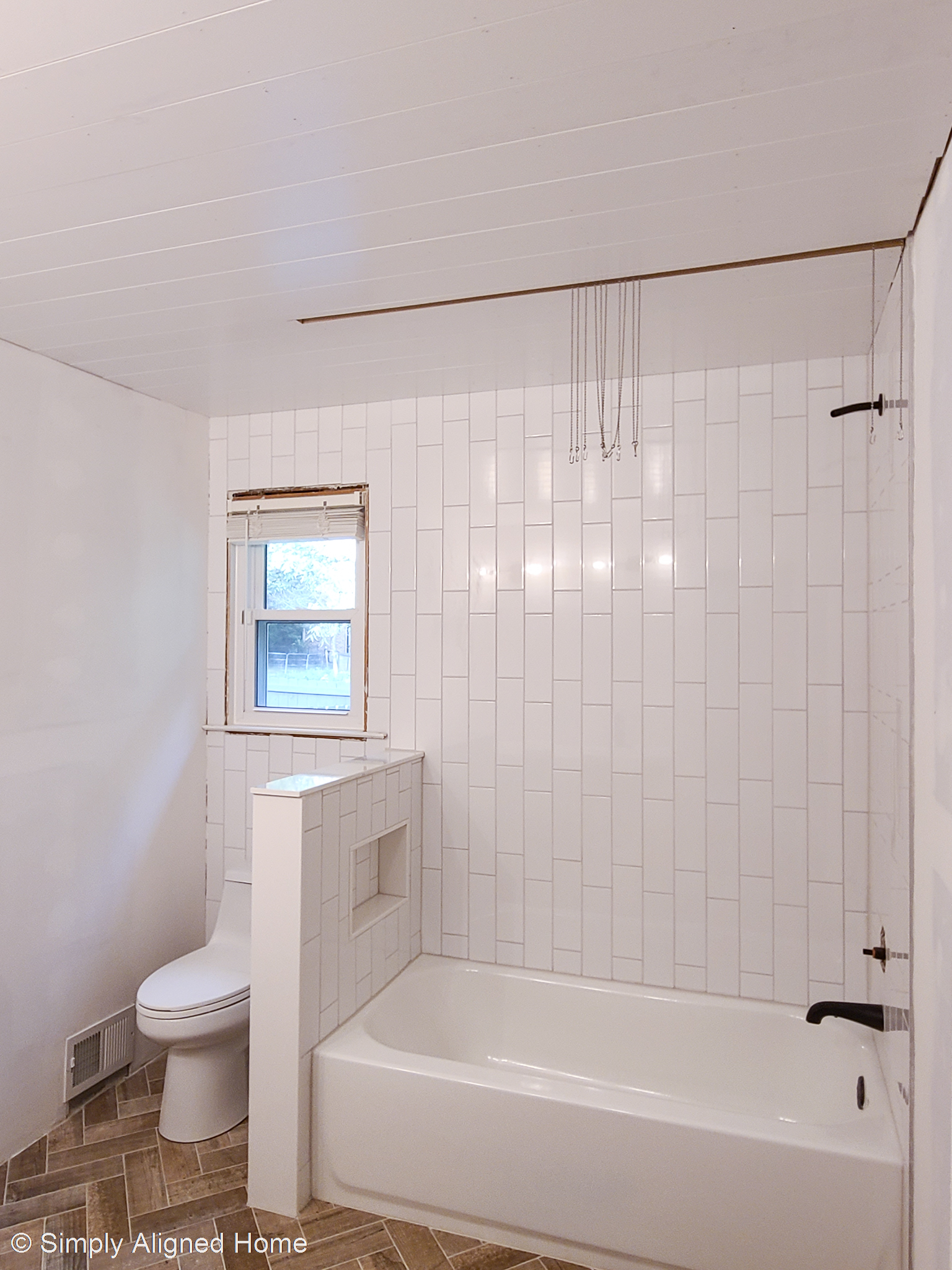 HOW TO INSTALL THE PERFECT BATHROOM CEILING SHIPLAP Simply Aligned Home