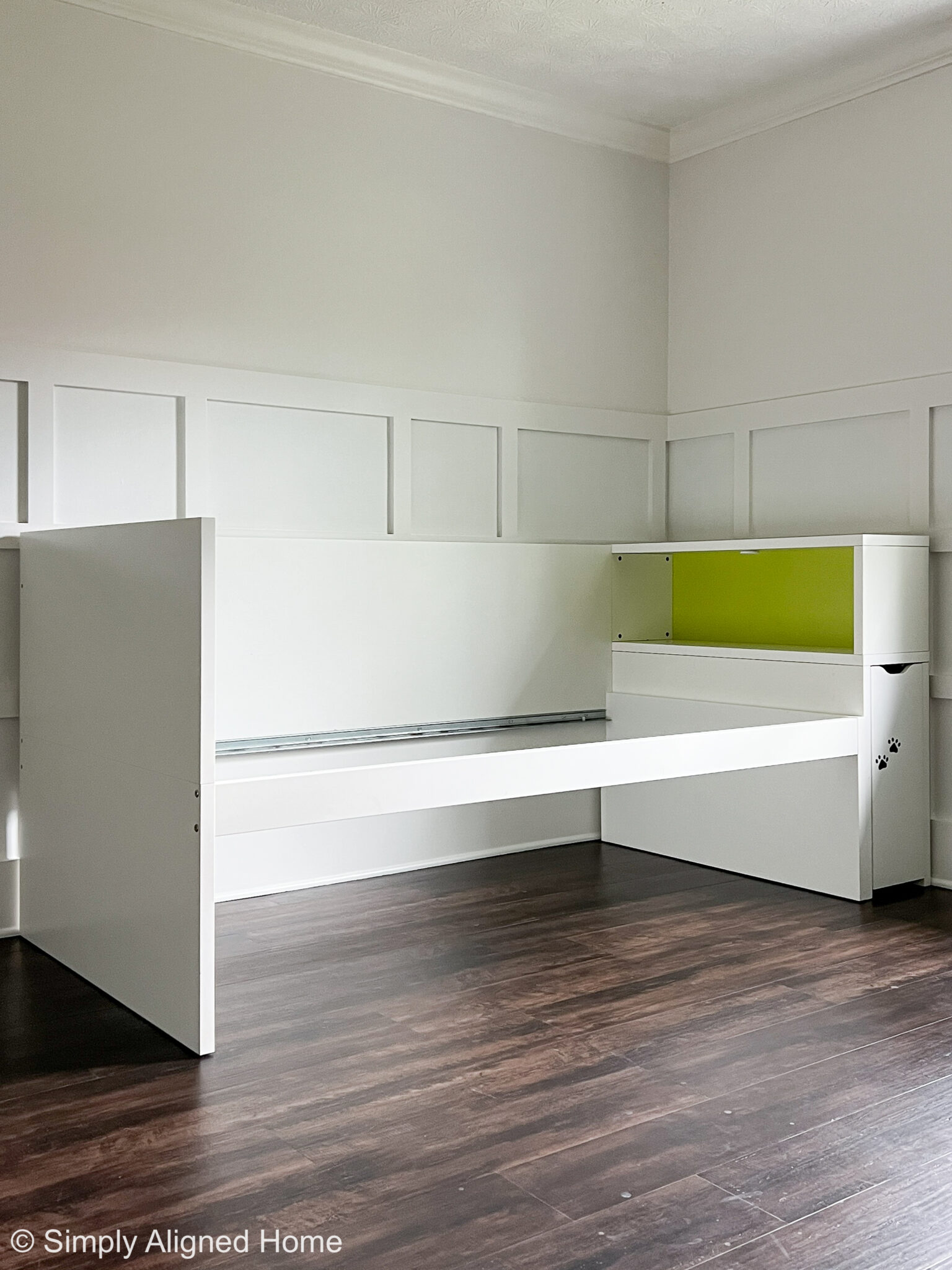 IKEA HACK Flaxa Bed Made Modern with Paint and Wood Accents Simply Aligned Home