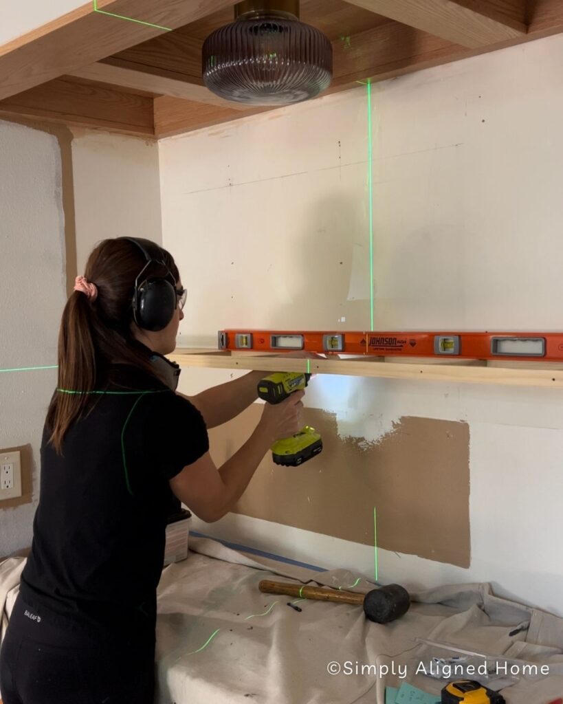 Laser level shining on the wall. 