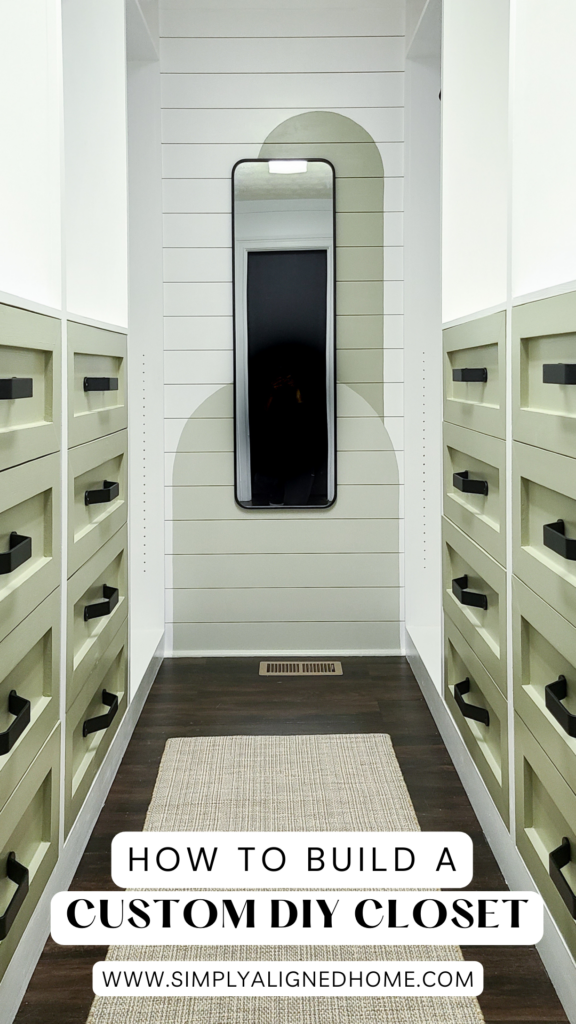 A neatly organized DIY custom closet featuring shelves, drawers, and hanging space, showcasing a successful home improvement project.