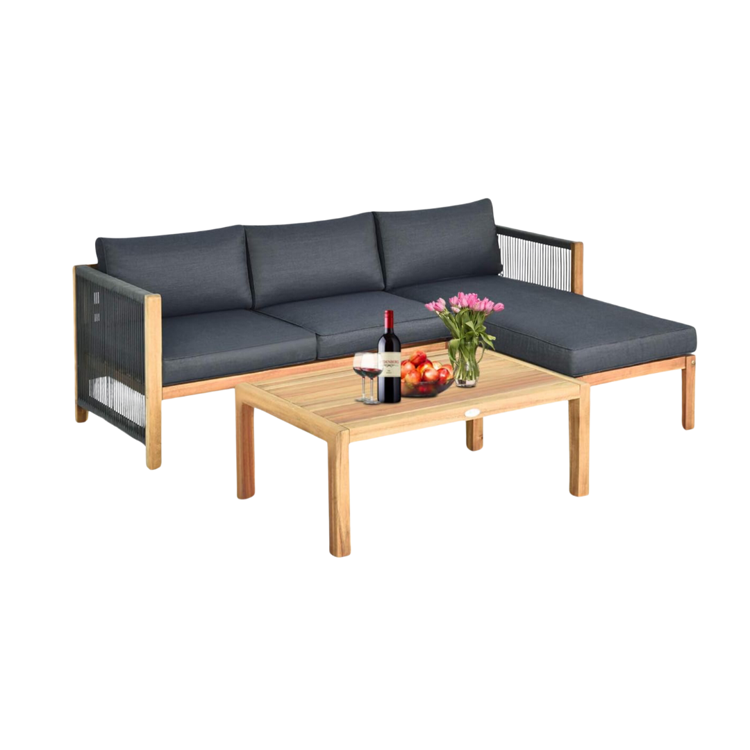 Tangkula L Shape Acacia Patio Set